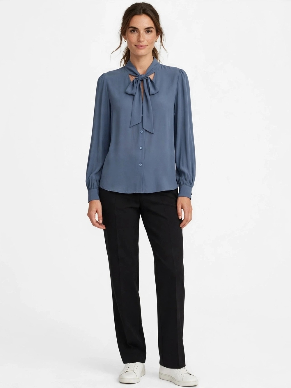 Hudson North Women's Blue Tie-Neck Blouse